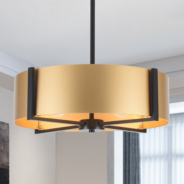5-Light Black Metal Drum Flush Mount Ceiling Light