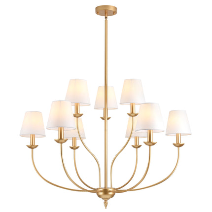 9-Light 2-Tier Brushed Brass Candle Chandelier with Linen Shades