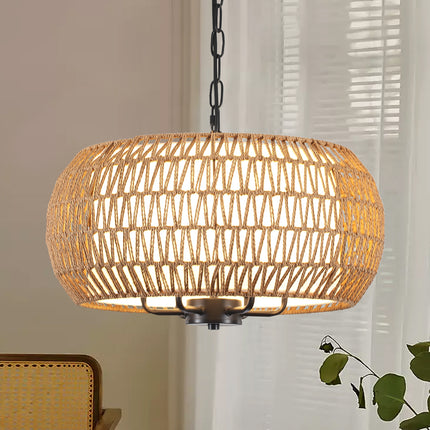 6-Light Woven Rattan Chandelier