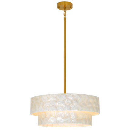 5-Light Black 2-Tier Capiz Shell Drum Chandelier