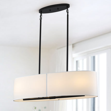 Black Oval Fabric Shade Linear Island Light - 4-Light