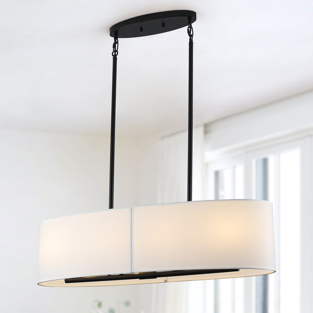 Black Oval Fabric Shade Linear Island Light - 4-Light