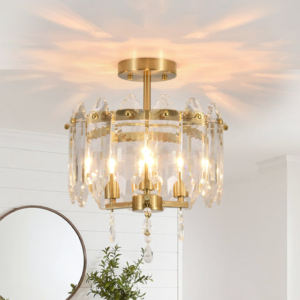 3-Light Matte Black Crystal Flush Mount Ceiling