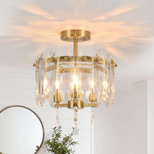 3-Light Matte Black Crystal Flush Mount Ceiling