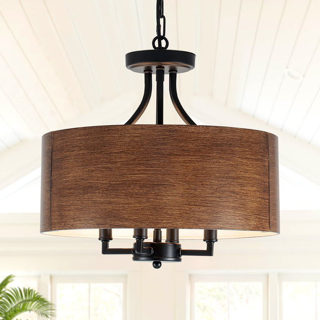 4-Light Rustic Brown Drum Chandelier