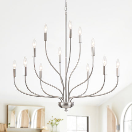 12-Light Brushed Nickel 3-Tier Lotus Candle Chandelier