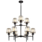 9-Light 2-Tier Brass Chandelier with Fluted Cone Glass