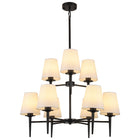 9-Light 2-Tier Matte Gold Chandelier with White Linen Shades