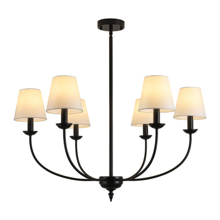 6-Light Brushed Brass Candle Chandelier with Linen Shades