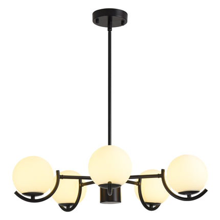 5-Light Brushed Brass Convertible Globe Ceiling Light with Milk Glass