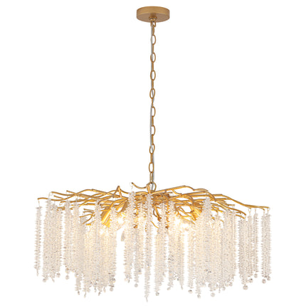 12-Light Matte Gold Crystal Branch Chandelier