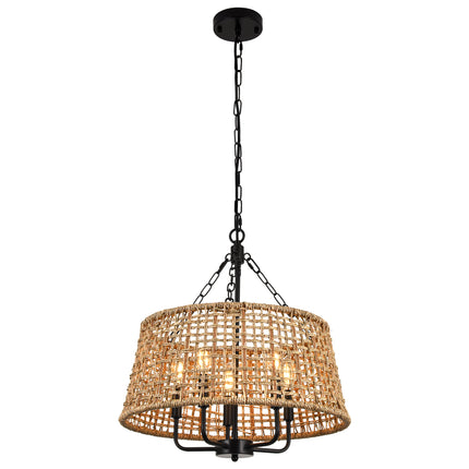 Chandelier Woven Rattan Basket 5-Light