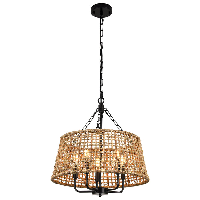 Chandelier Woven Rattan Basket 5-Light