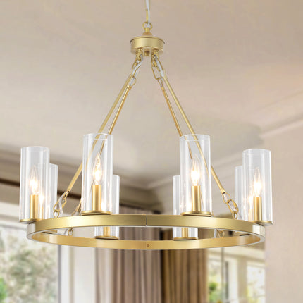 8-Light Gold  Wagon Wheel Chandelier
