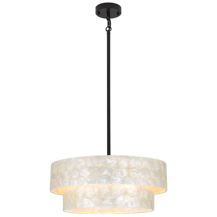5-Light Black 2-Tier Capiz Shell Drum Chandelier