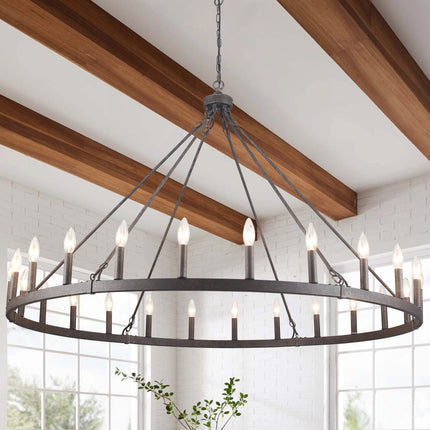 Chandelier Candle Wagon Wheel 24-Light