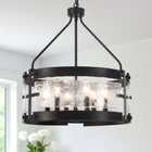 6-Light Black Glass Drum Candle Chandelier
