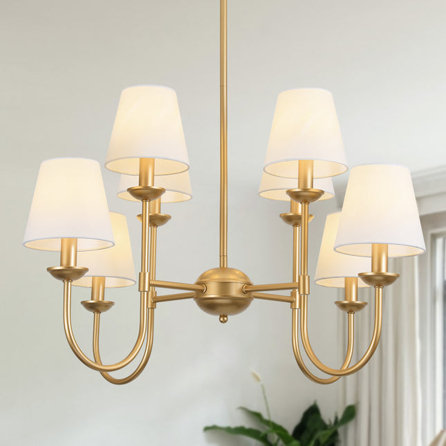 8-Light Brushed Brass Chandelier with Mini Linen Shades