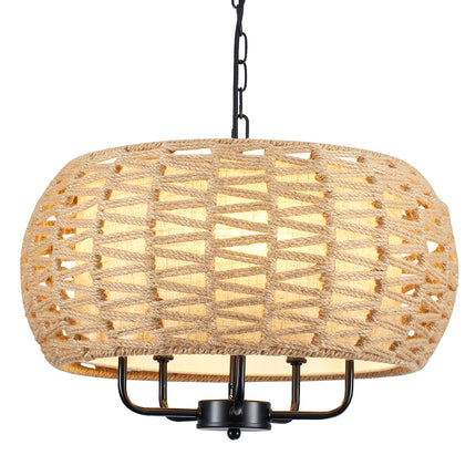 Modern Coastal Hemp Rope Drum Chandelier