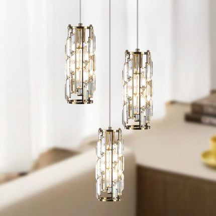 Tiered 3-Light Gold Crystal Pendant