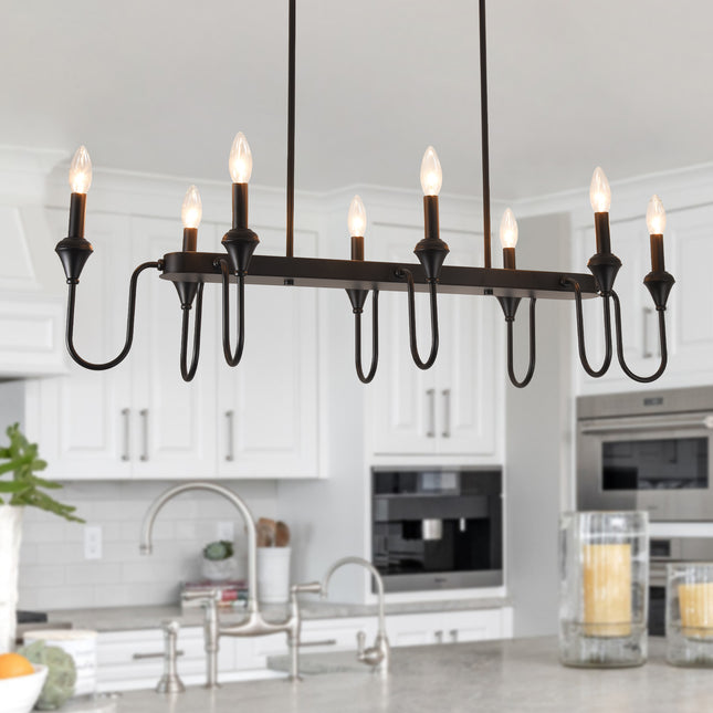 8-Light Matte Black Linear Island Chandelier