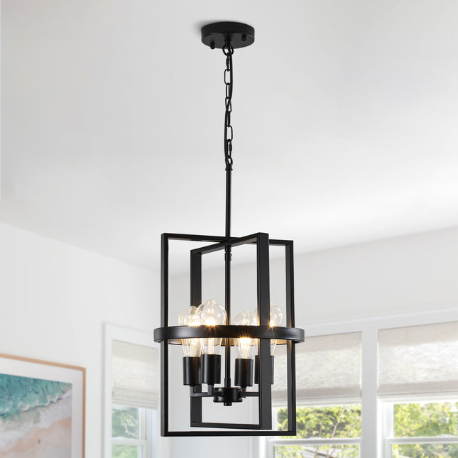 4-Light Black Geometric Cage Chandelier