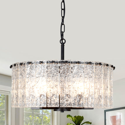 5-Light Black Textured Glass Drum Chandelier