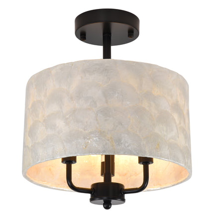 3-Light Black Capiz Shell Ceiling Light