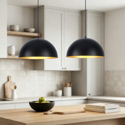 Modern White & Gold Dome Pendant Light (2-Pack)