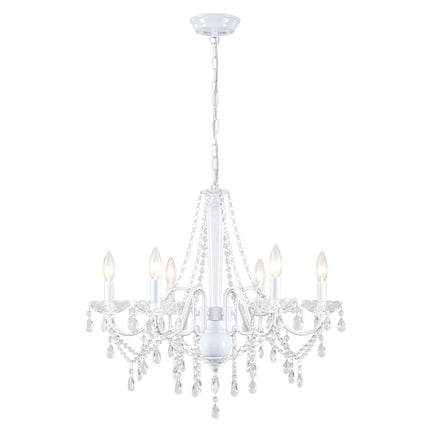 Elegant Glossy White 6-Bulb Crystal Chandelier
