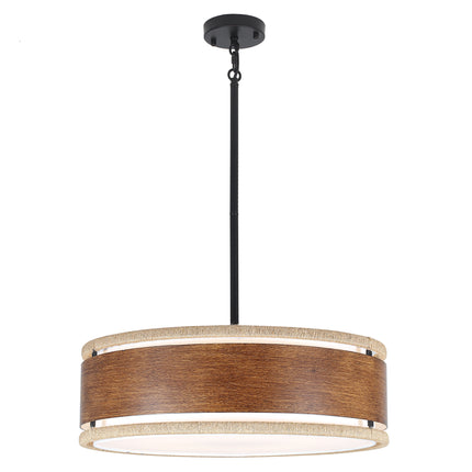5-Light Black Rope Drum Pendant