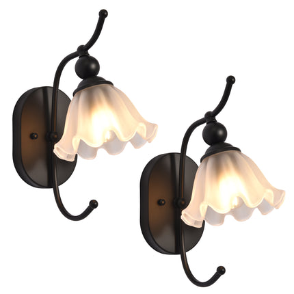 Rustic Floral Glass Wall Sconces - Set of 2