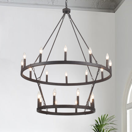 Chandelier Candle Wagon Wheel 12+8-Light