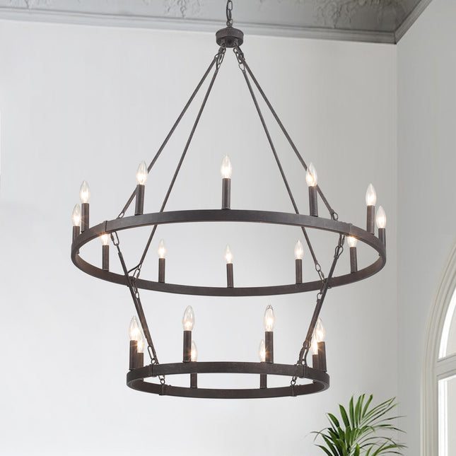 Chandelier Candle Wagon Wheel 12+8-Light