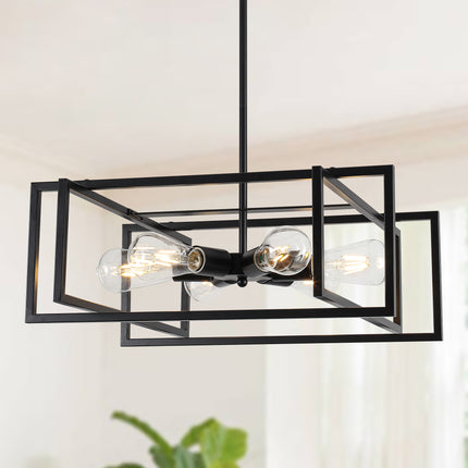 Rectangular 6-Light Black Island Chandelier