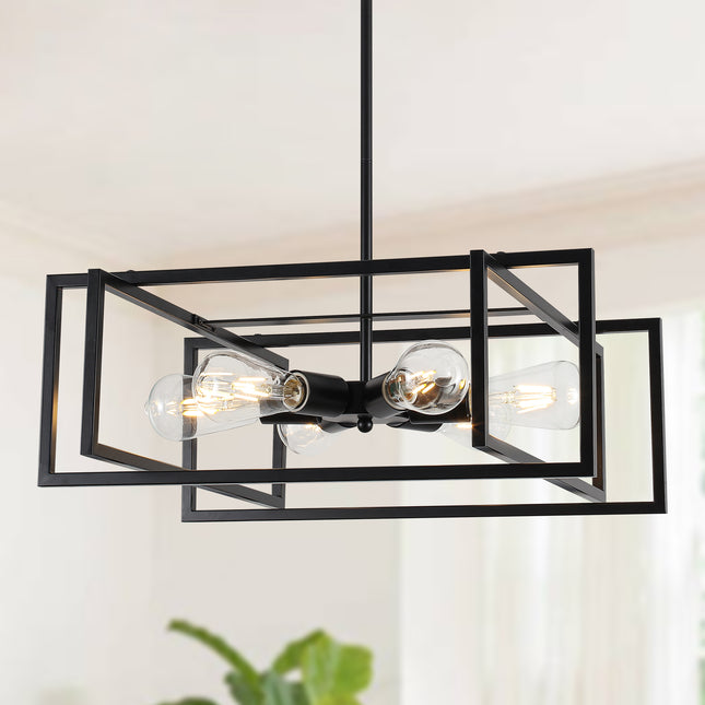 Rectangular 6-Light Black Island Chandelier