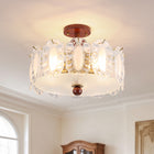 5-Light Brass Wood & Oval Ruffled Glass Ceiling Light