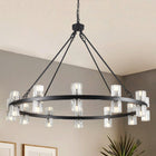 24-Light Black Crystal Wagon Wheel Chandelier