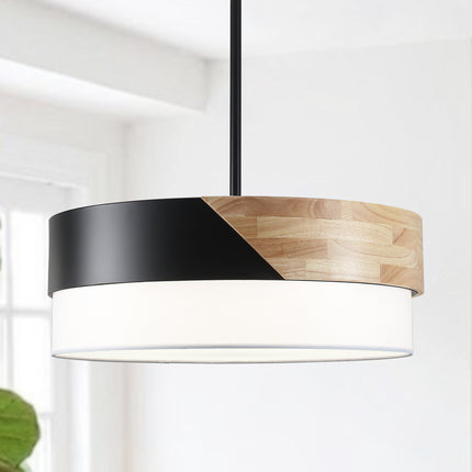 5-Light-Nordic Wood & Black Drum Chandelier