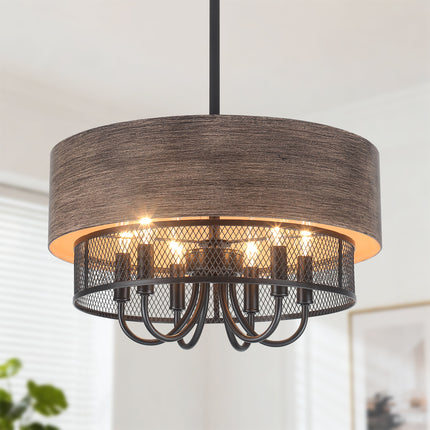 Faux Wood 6-Light Drum Chandelier