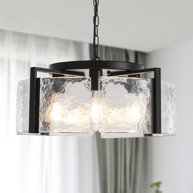 Black 4-Light Textured Glass Drum Chandelier