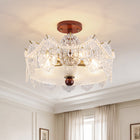 5-Light Brass Wood & Beaded Scalloped Glass Ceiling Light