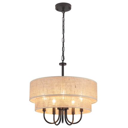 Rustic Black 2-Tier Linen Chandelier 5-Light