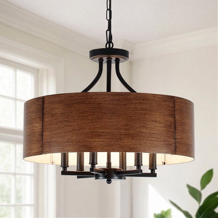 6-Light Rustic Brown Drum Chandelier