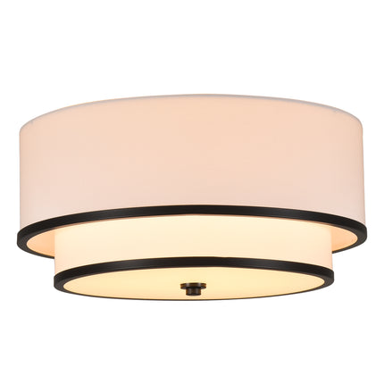 3-Light Black Double Drum Flush Mount Ceiling Light