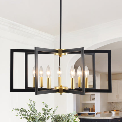 7-Light Black and Gold Geometric Candle Chandelier