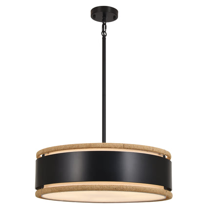5-Light Black Rope Drum Pendant