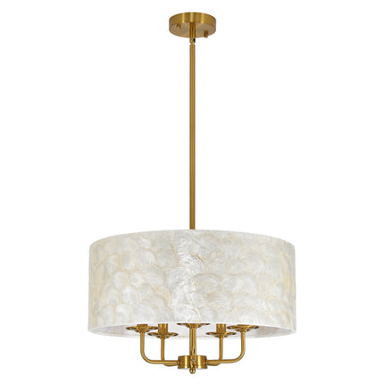 5-Light Antique Gold Capiz Shell Drum Chandelier