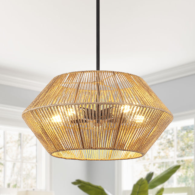 Coastal Boho 5-Light Woven Rattan Chandelier
