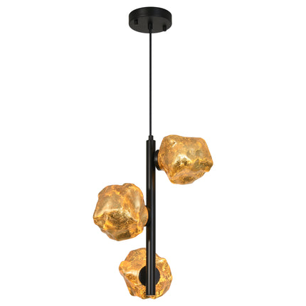 3-Light Matte Black Irregular Glass Pendant